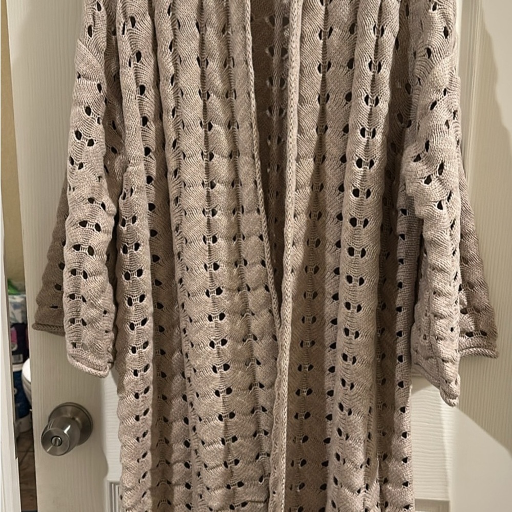 Shyanne Open-Front Taupe Open-Knit Cardigan